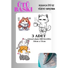 Zupez Ütü ile Yapışan Tekstil Transfer Dtf Baskı 3 Adet Kedi
