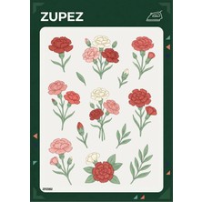 Zupez Karanfil Çiçek Desenli Ütüyle Uygulamalı Premium Kumaş Transfer ZPZ082