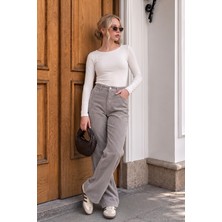Lela Fitilli Kadife Dokulu Bol Paça Wide Leg Pantolon Kadın Pantolon 668YP5682