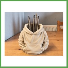 Bezos 3D Baskı Kapüşonlu Sweatshirt Kalemlik - Masaüstü Organizer-Bej Mgc