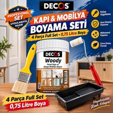 Decos Woody Beyaz - Renkli Panel Kapı ve Mobilya Boyası + Tava + Rulo + Fırça | Su Bazlı Kokusuz | Mutfak Dolabı, Ahşap, Mdf ve Dönüşüm Boyası