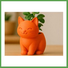 Bezos 3D Baskı Sevimli Kedi Saksı - Figürlü Sukulent Saksısı-Turuncu Mgc