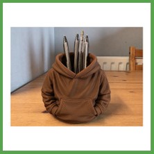 Bezos 3D Baskı Kapüşonlu Sweatshirt Kalemlik - Masaüstü Organizer-Kahverengi Mgc