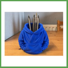 Bezos 3D Baskı Kapüşonlu Sweatshirt Kalemlik - Masaüstü Organizer-Mavi Mgc