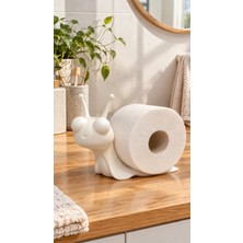 Alpin Sevimli Beyaz Salyangoz Figürlü Tuvalet Kağıdı Tutucu – Banyo Aksesuarı, Standı Model
