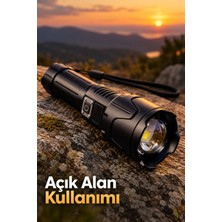 MiraLive Profesyonel Şarjlı El Feneri Ayarlanabilir Odaklı Beyaz LED Işık