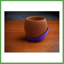 Bezos 3D Baskı Küre Saksı - Kafes Dokulu Iki Parçalı Dekoratif Saksı - Kahverengi-Mor Mgc