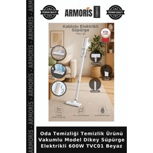 Armoris Oda Temizliği Temizlik Ürünü Vakumlu Model Dikey Süpürge Elektrikli 600W TVC01 Beyaz