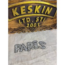 Keskin Aksesuar Paris Yazılı Kristal Taşlı Yapıştırma Aplike Ütü Ile Yapıştırma- Kıyafet Süsleme