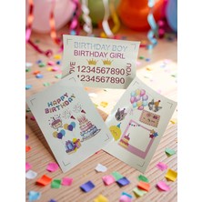 Giftpuffy 3'lü A4 Şeffaf Doğum Günü Sticker Seti – Hazır Kesimli Soy Yapıştır, Pasta, Balon ve Happy Birthday Çıkartmaları
