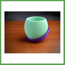Bezos 3D Baskı Küre Saksı - Kafes Dokulu Iki Parçalı Dekoratif Saksı - Mint-Mor Mgc