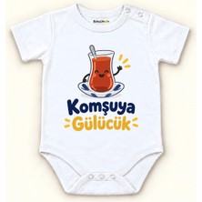 Babylimon Komşuya Gülücük Beyaz Kısa Kollu Çıtçıtlı Bebek Zıbını