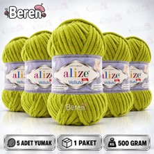 Alize Velluto Kadife Dokulu Ip - 5 Adet - 11 Fıstık Yeşili – Örgü Yünü – Amigurumi-Battaniye-Yumuşak Dokulu Kadife Iplik