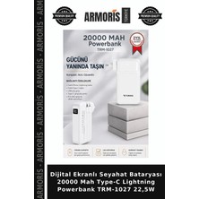 Armoris Dijital Ekranlı Seyahat Bataryası 20000 Mah Type-C Lightning Powerbank TRM-1027 22,5W