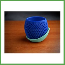 Bezos 3D Baskı Küre Saksı - Kafes Dokulu Iki Parçalı Dekoratif Saksı - Mavi-Mint Mgc