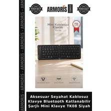 Armoris Aksesuar Seyahat Kablosuz Klavye Bluetooth Katlanabilir Şarjlı Mini Klavye TK08 Siyah