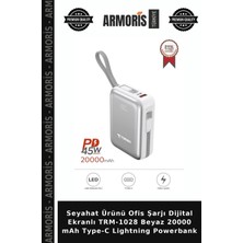 Armoris Seyahat Ürünü Ofis Şarjı Dijital Ekranlı TRM-1028 Beyaz 20000 Mah Type-C Lightning Powerbank