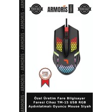 Armoris Özel Üretim Fare Bilgisayar Faresi Cihaz Tm-15 USB Rgb Aydınlatmalı Oyuncu Mouse Siyah