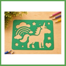 Bezos 3D Baskı Unicorn ve Gökkuşağı Çizim Şablonu - Desen Kalıbı - Yeşil Mgc