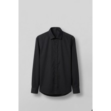 Abluka Online Erkek Slim Fit Pamuk Klasik Yaka Uzun Kollu Gömlek Siyah