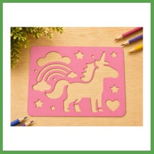 Bezos 3D Baskı Unicorn ve Gökkuşağı Çizim Şablonu - Desen Kalıbı - Pembe Mgc