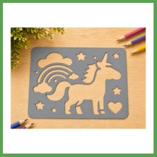 Bezos 3D Baskı Unicorn ve Gökkuşağı Çizim Şablonu - Desen Kalıbı - Gri Mgc