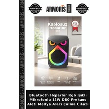 Armoris Bluetooth Hoparlör Rgb Işıklı Mikrofonlu 12W D80 Frekans Aleti Medya Aracı Çalma Cihazı