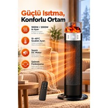 Xira Şömine Efektli Kule Tipi Elektrikli Isıtıcı 2000W LED Dokunmatik Ekran Uzaktan Kumandalı 24 Saat Zamanlayıcılı