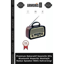 Armoris Premium Dekoratif Sessizlik Ofis Bluetooth Hoparlör Nostlajik Radyo Speaker NS01 Kahverengi