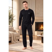 Gd Goldoremi 4041 Erkek Düğmeli Yaka %100 Pamuklu Yumuşak Rahat Uzun Kollu Pijama Takım