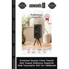 Armoris Premium Seyyar Cihaz Teknik Alet Yaşam Kablosuz Hoparlör 24W Taşınabilir D67 Gri 3000MAH