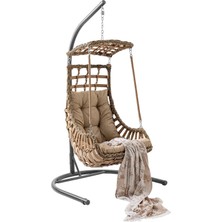 Tr Alaçatı Tekli Rattan Bahçe Balkon Salıncağı Açık Kahve