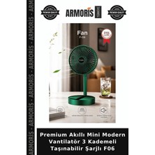 Armoris Premium Akıllı Mini Modern Vantilatör 3 Kademeli Taşınabilir Şarjlı F06