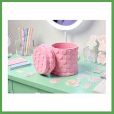 Bezos 3D Baskı Kabartma Kalp Desenli Kapaklı Kalemlik - Masaüstü Organizer - Pembe Mgc