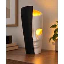 Mosarte Yarım Yüz Form Heykelsi Amber LED Dekoratif Masa Lambası – El Yapımı, 30 cm