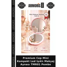 Armoris Premium Cep Mini Kompakt LED Işıklı Makyaj Aynası TMR01 Pembe