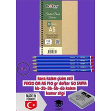 Tr Kara Kalem Çizim Seti 14X20 cm A5 140 gr Defter 50 Sayfa Hb-2b-3b-5b-6b Kalem Hamur Silgi