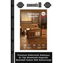 Armoris Premium Elektronik Kablosuz Ev Tipi Bluetooth Hoparlör Nostaljik Radyo D60 Kahverengi