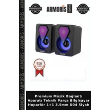 Armoris Premium Müzik Bağlantı Aparatı Teknik Parça Bilgisayar Hoparlör 1+1 3.5mm D04 Siyah