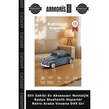 Armoris Stil Sahibi Ev Aksesuarı Nostaljik Radyo Bluetooth Hoparlör Retro Araba Voswos D49 Gri