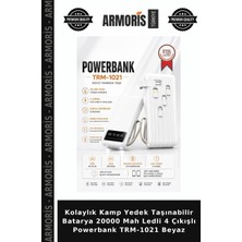 Armoris Kolaylık Kamp Yedek Taşınabilir Batarya 20000 Mah Ledli 4 Çıkışlı Powerbank TRM-1021 Beyaz