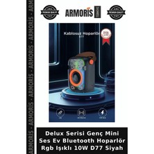 Armoris Delux Serisi Genç Mini Ses Ev Bluetooth Hoparlör Rgb Işıklı 10W D77 Siyah