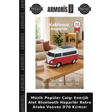 Armoris Müzik Popüler Çalgı Enerjik Alet Bluetooth Hoparlör Retro Araba Vosvos D70 Kırmızı