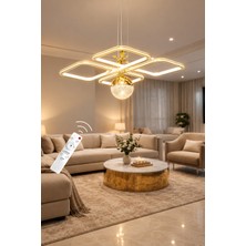 Markatech Milano Beyaz Gold Çizgili Kumandalı Dimmerli Gece Modlu 3 Renk Ledli Avize - Çap 50 cm