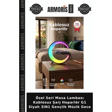 Armoris Özel Seri Masa Lambası Kablosuz Şarj Hoparlör G1 Siyah 3ın1 Gençlik Müzik Gece
