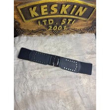 Keskin Aksesuar Zımbalı Kroko Desenli Lastikli Geniş Bel Kemeri