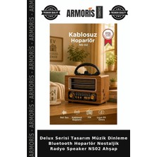 Armoris Delux Serisi Tasarım Müzik Dinleme Bluetooth Hoparlör Nostaljik Radyo Speaker NS02 Ahşap