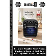 Armoris Premium Akustik Ritim Medya Bluetooth Hoparlör Rgb Işıklı Parti Speaker GTS-1397 Siyah
