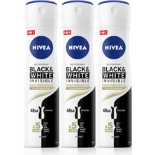 Odea Nıvea Kadın Sprey Deodorant Black&white Invisible Ipeksi Pürüzsüzlük, Ter ve Ter Kokusuna Karşı 48 Saat Anti-Perspitant Koruma 150MLX3 Adet