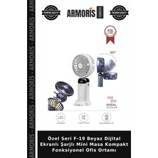 Armoris Özel Seri F-19 Beyaz Dijital Ekranlı Şarjlı Mini Masa Kompakt Fonksiyonel Ofis Ortamı